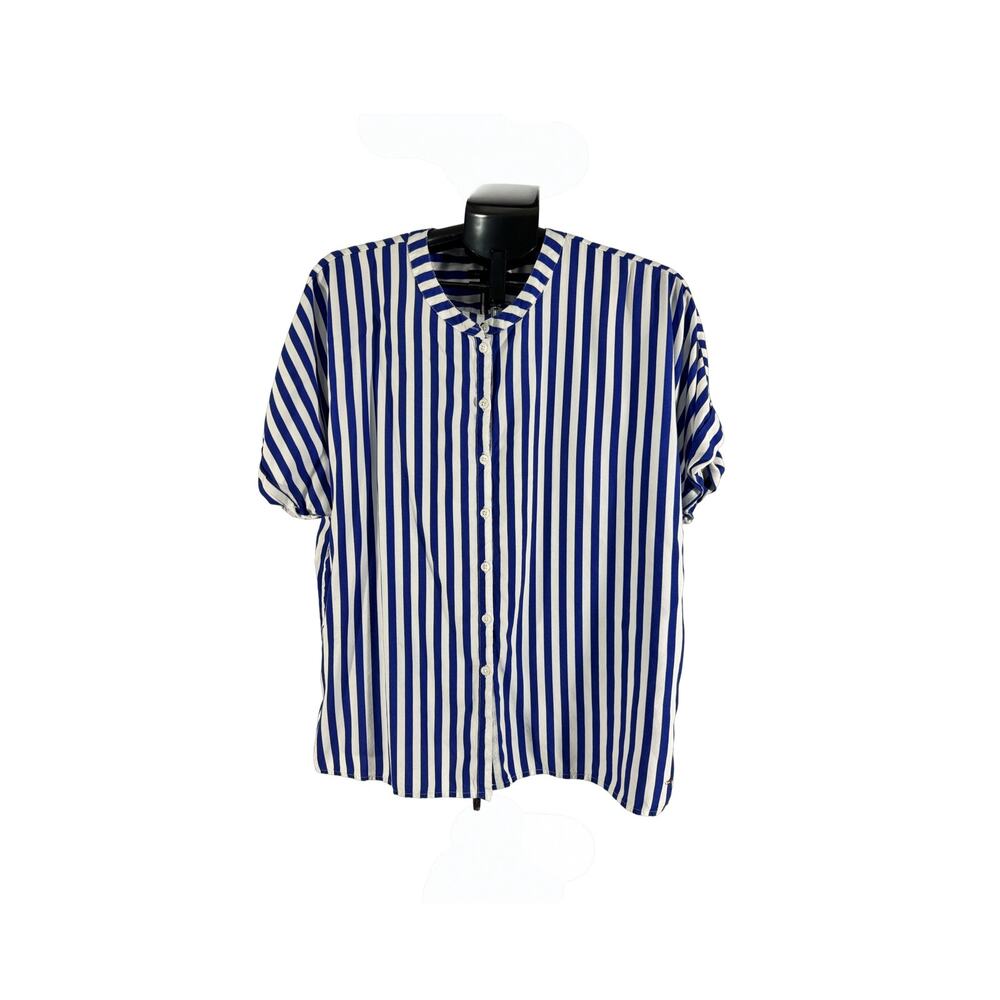 Tommy Hilfiger Womens Blue White Striped Viscose Button Up Blouse